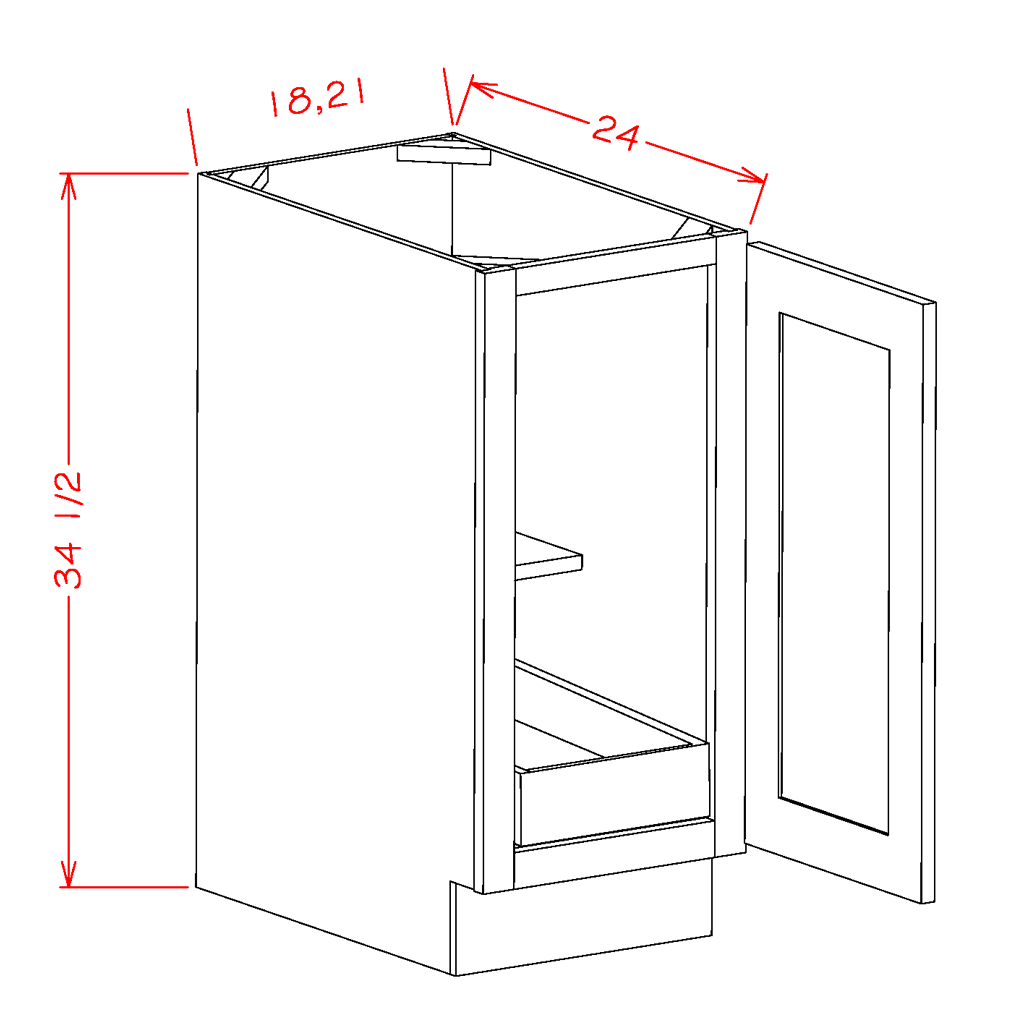 Timber Sand Base Cabinet with One Rollout Shelf - 21"W x 34-1/2" x 24"D