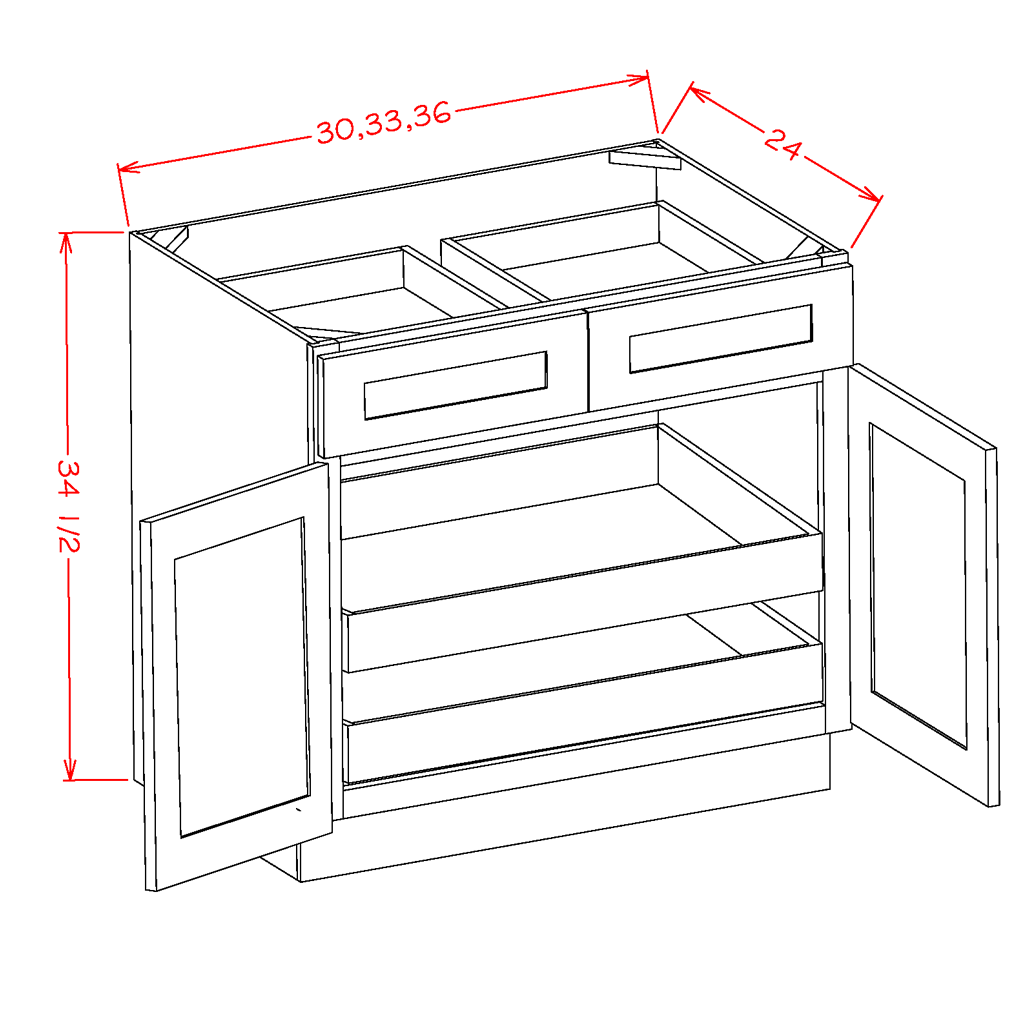 Timber Sand Two Rollout Shelf Base Cabinet 33"W x 34-1/2"H x 24"D
