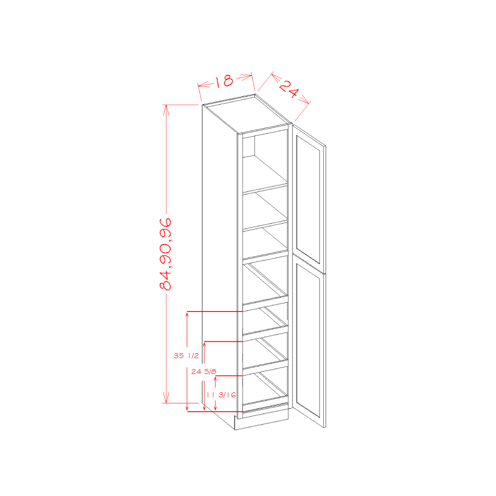 Timber Sand Four Rollout Shelf Pantry Cabinet - 18"W x 84"H x 24"D