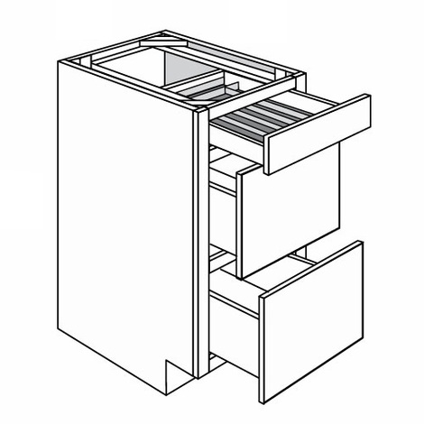 Newtown Shaker Three Drawer Base Cabinet w/ Cutlery Tray - 15"W