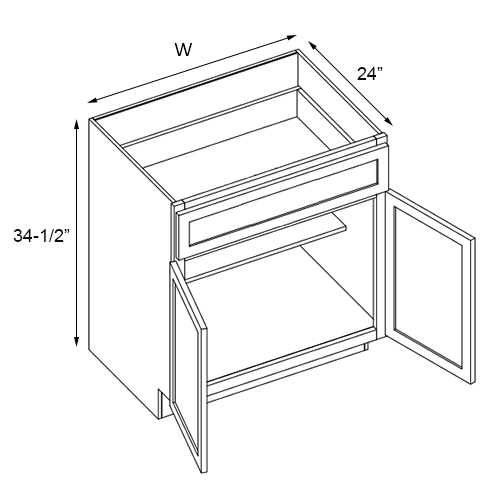 Slim White Shaker Double Door Standard Base Cabinet - 27" W