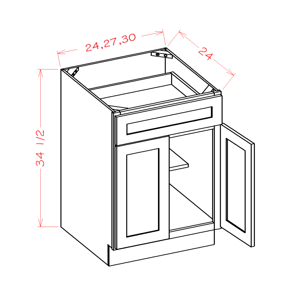 Harbor Green Double Door Base Cabinet - 30"W x 34-1/2"H x 24"D