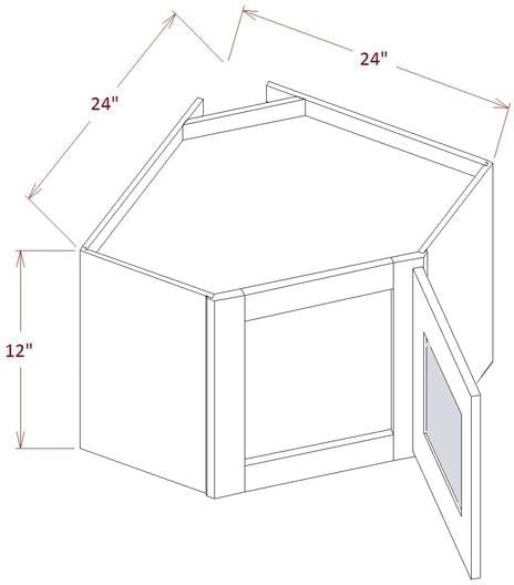 Harbor Green Wall Diagonal Glass Door Corner Cabinet- 24"W X 12"H X 12"D