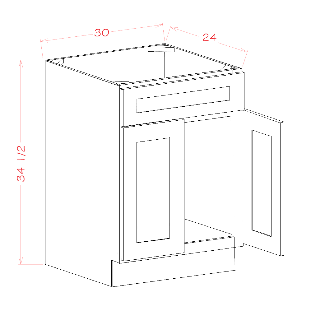 Harbor Cinnamon Sink Double Door Base Cabinet - 30"W x 34-1/2"H x 24"D