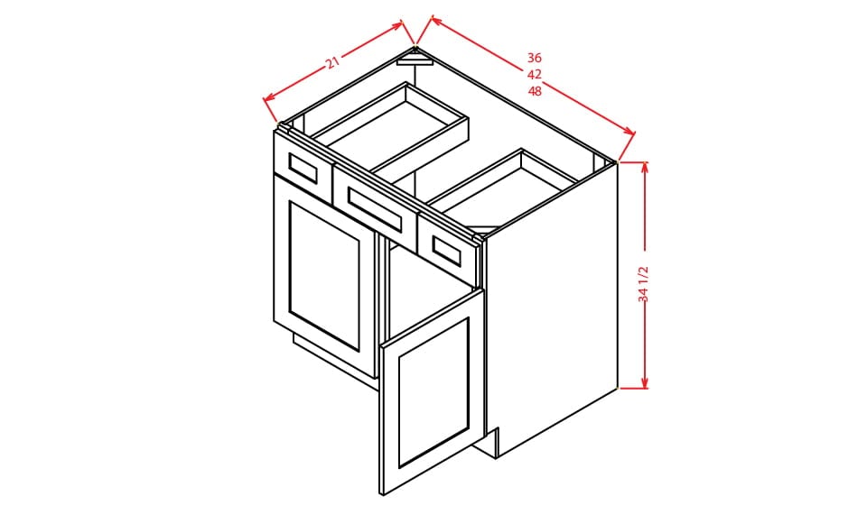 Harbor Cinnamon Vanity Sink Combo Base Cabinet - 42"W X 21"D X 34-1/2"H