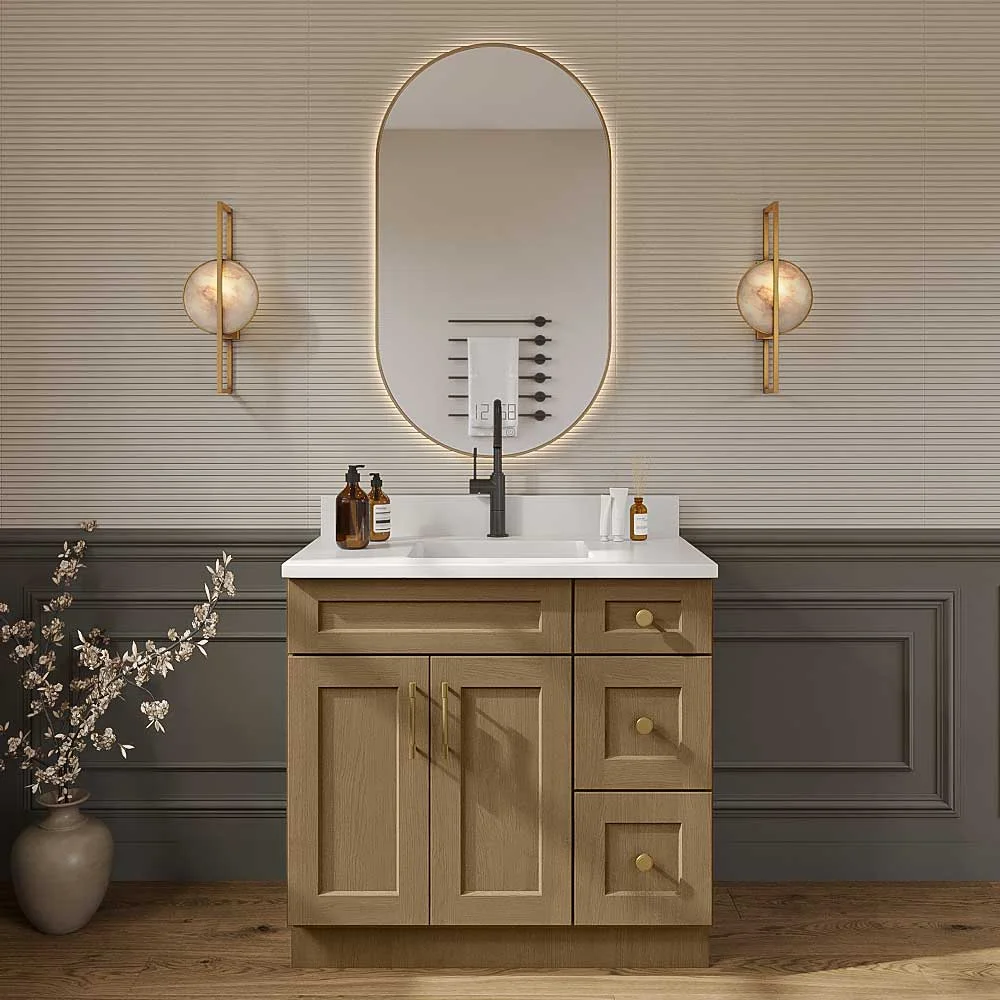 Rift Oak Shaker Vanity Sink Base - 36"W X 21"D X 34-1/2"H (Right)