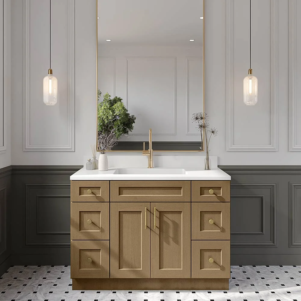 Rift Oak Shaker Vanity Double Drawer Combo Base Cabinet - 48"W x 34-1/2"H x 21"D