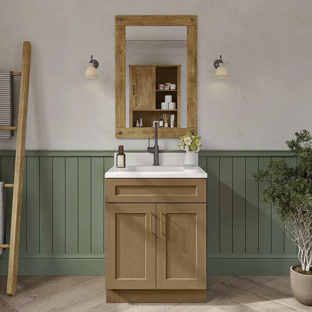 Rift Oak Shaker Vanity Sink Base Cabinet - 27"W X 21"D X 34-1/2"H