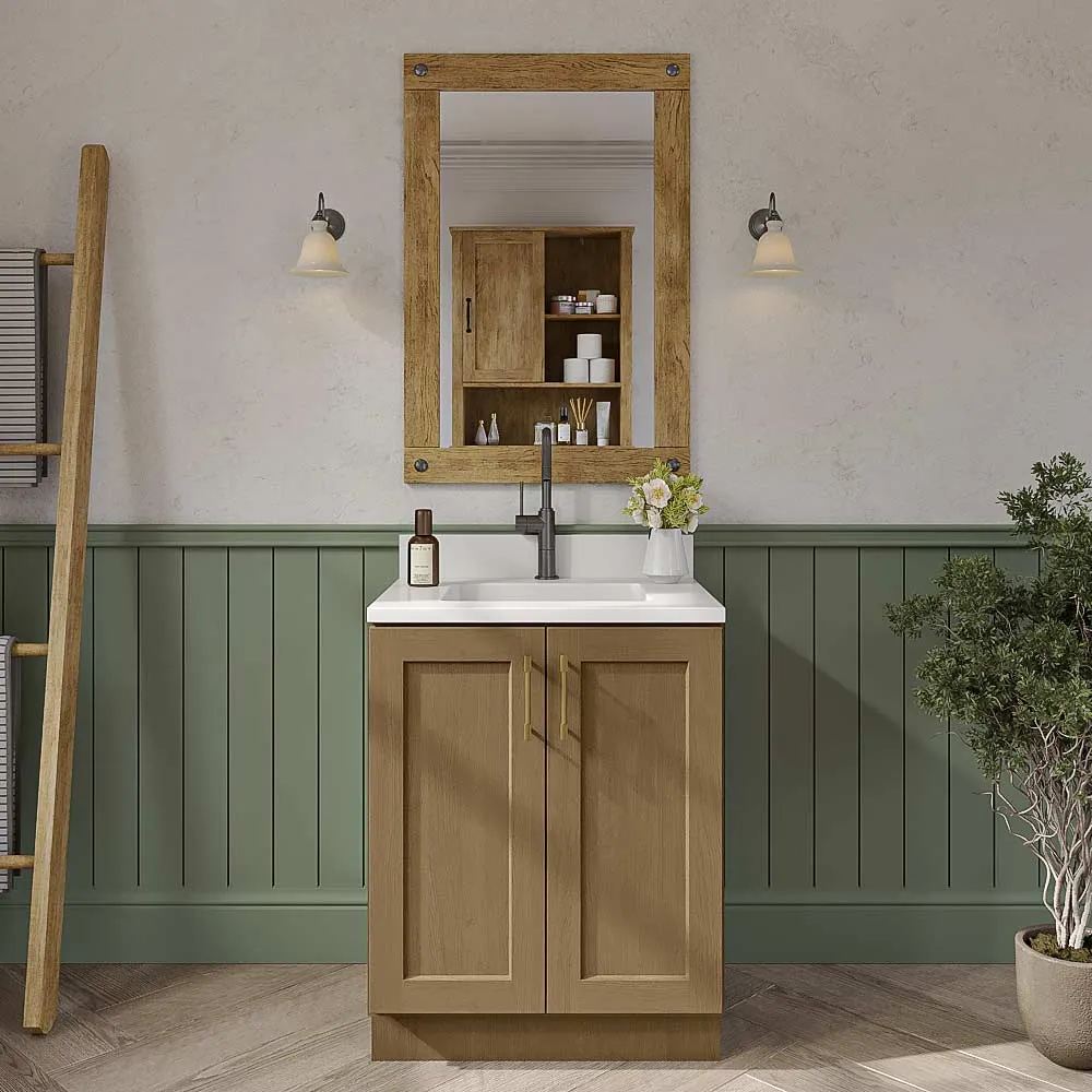 Rift Oak Shaker Vanity Full Height Door Sink Base Cabinet - 27"W x 34-1/2"H x 21"D