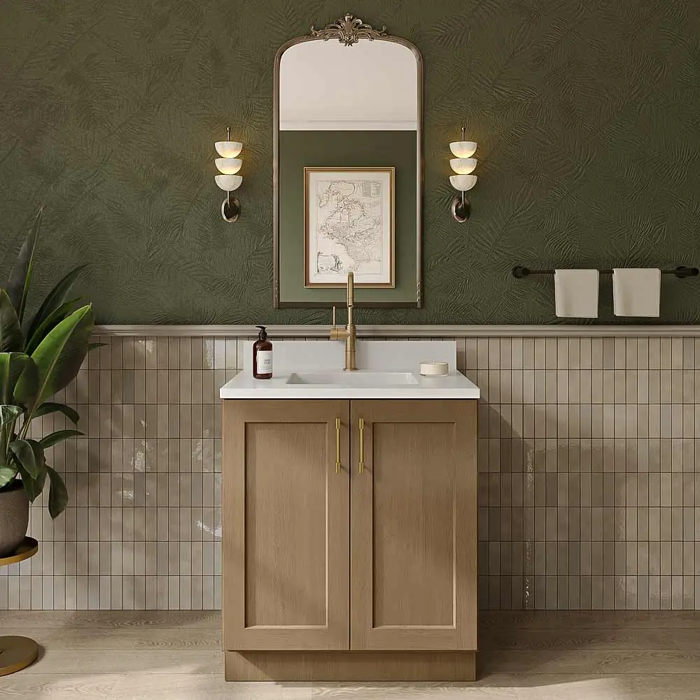 Rift Oak Shaker Vanity Full Height Door Sink Base Cabinet - 30"W x 34-1/2"H x 21"D