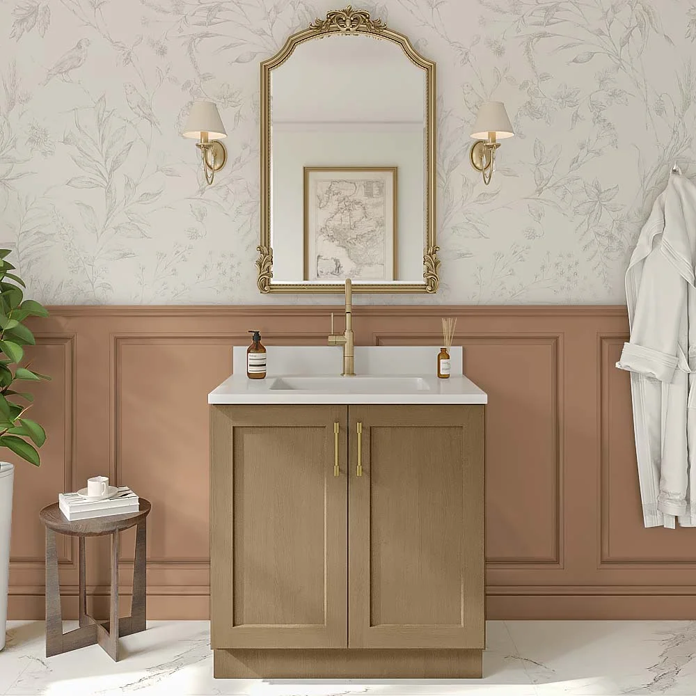 Rift Oak Shaker Vanity Full Height Door Sink Base Cabinet - 33"W x 34-1/2"H x 21"D