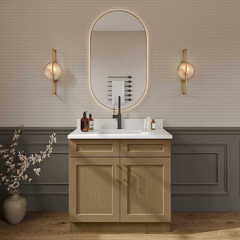 Rift Oak Shaker Vanity Sink Base Cabinet - 36"W X 21"D X 34-1/2"H